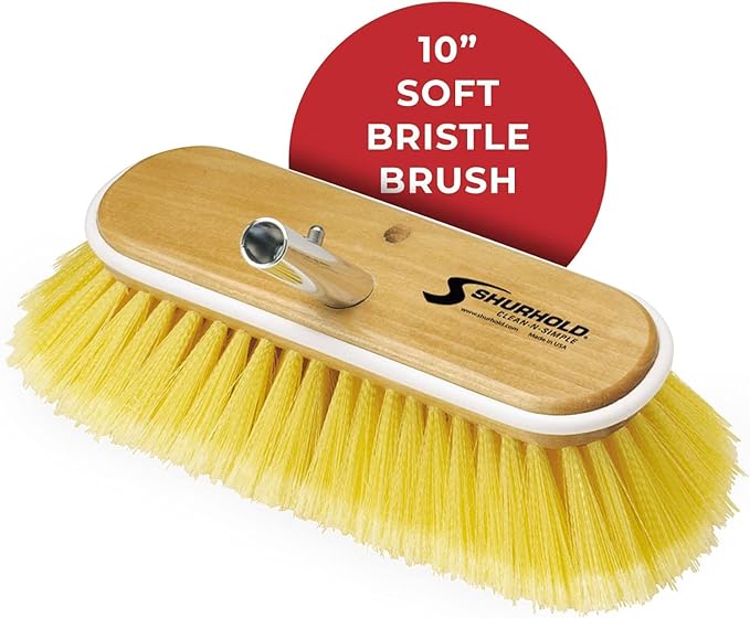 Shurhold Classic Deck Brush – Boat Cleaning Brush with Wood Block, Rubber Bumper & Durable Bristle Design