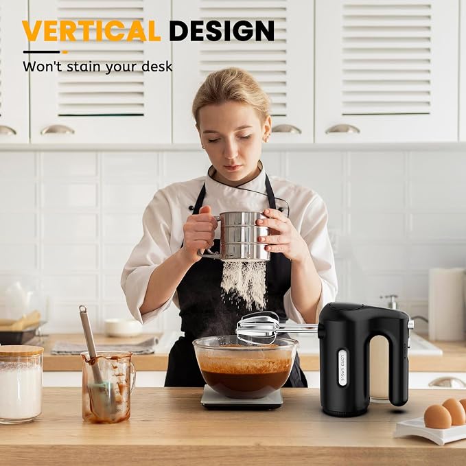 Lord Eagle 5-Speed Hand Mixer Electric, 300W Compact Handheld Mixer, Portable Kitchen Egg Beater with 5 Attachments & Storage Bag, Cake Supplies for Bread Dough Baking, Lightweight, Black