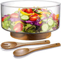 NiHome Glass Salad Bowl with Acacia Wood Salad Tongs, Large Capacity Design with Enhanced Stability, Versatile Serving Dish for Salads, Fruits, Ideal for Gatherings & Daily Family Dining