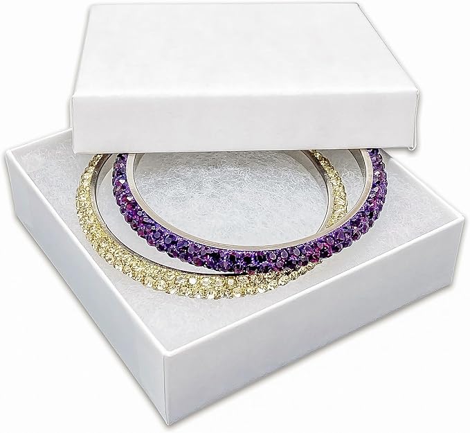 TheDisplayGuys - 25-Pack #33 Cotton Filled Cardboard Paper Jewelry Boxes Gift Case - Matte White (3.5" x 3.5" x 1.0") - for Shipping or Storage