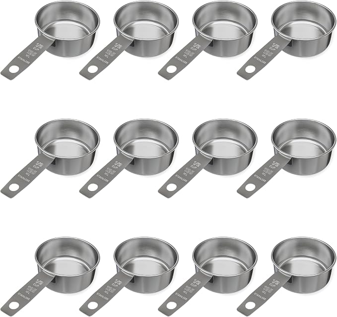 1/2 Cup Stainless Steel Measuring Cup | Sturdy Metal 125 ml | 125 cc | 4 oz | Single Cup for Wet and Dry Ingredients | Great for use as 1/2 Cup Dog Food Scoop - 12 PK