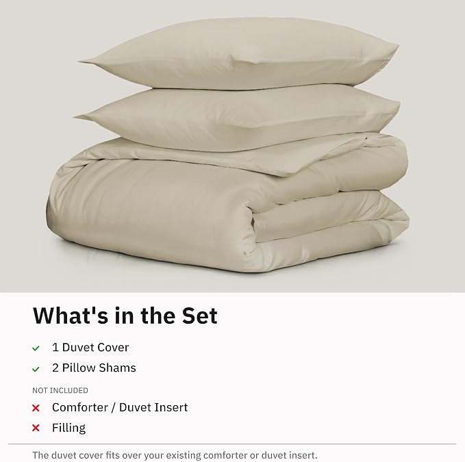 California Design Den 3 Pc 100% Cotton Duvet Cover Set Queen Size/Full Size - Winner Good Housekeeping Best Bedding Awards 2025, 400 Thread Count Sateen, Soft and Durable - Beige