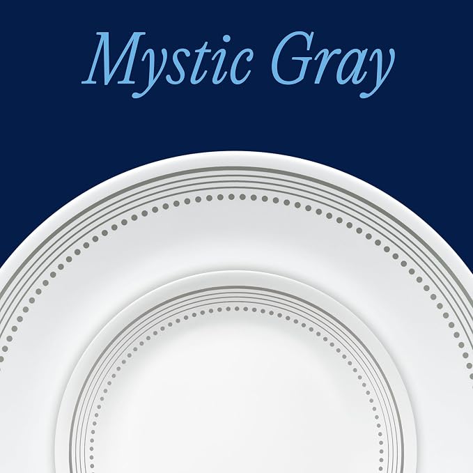 Corelle Vitrelle 18-Piece Service for 6 Dinnerware Set Triple Layer Glass and Chip Resistant, Lightweight Round Plates and Bowls Set, Mystic Gray