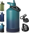 CIVAGO Gallon Insulated Water Bottle Jug with Straw, 128 oz Large Stainless Steel Water Flask, Big Metal Thermal Mug with 3 Lids for Sports, Travel, Gym, and Camping, Deep Cyan