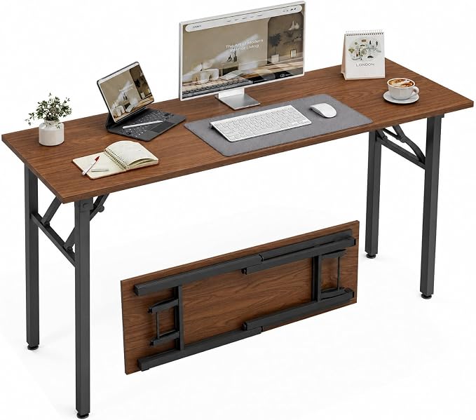 XBurmo Folding Desk Foldable Table, No Assembly 55.1" Foldable Desk Space-Saving Workstation for Small Space, Computer Table, Flat Storage for Home Office, Bedroom, Dorm, Study Room, Dark Walnut