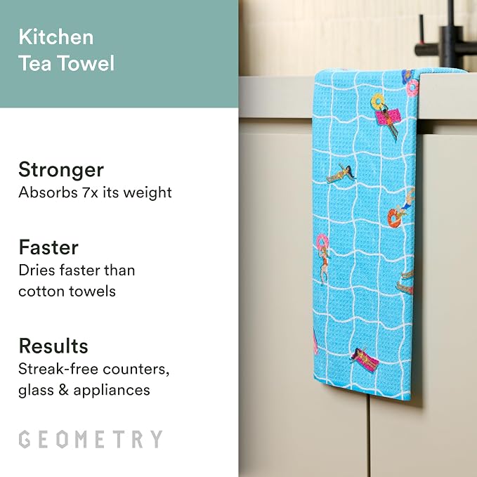 GEOMETRY Tea Towels – Spring & Summer Collection – Quick-Dry, Ultra-Absorbent, Reusable Microfiber Kitchen Towels for Drying & Cleaning - At The Pool - 1 Pack
