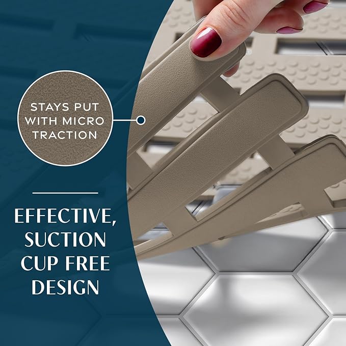 SlipX Solutions Weighted Non Slip Bath Mat for Textured Tub & Shower Surfaces, Patent Pending, Anti Slip Bathtub Safety Without Suction Cups, Doesn’t Float, Works on Tile & Stone 31” x 15”, Tan