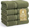 Lane Linen 100% Cotton 4 Pack Bath Towels (28"x54") - Zero Twist, Mercerized Cotton Bathroom Towels Set - Quick Dry, Very Soft & Absorbent Large Bath Towels - Tumble Dry Regains Fluffiness - Oil Green