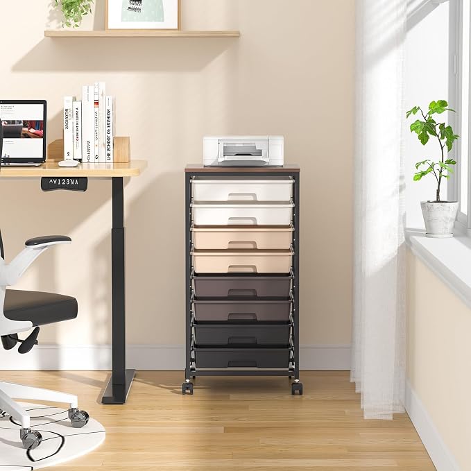 SYKIARIOL Rolling Storage Cart with Drawers, Rolling Drawer Cart and Wooden Tabletop,Storage Drawer Cart for Living Room,Classroom,Bedroom,Bathroom,Dorm,Office,Brown Gradient