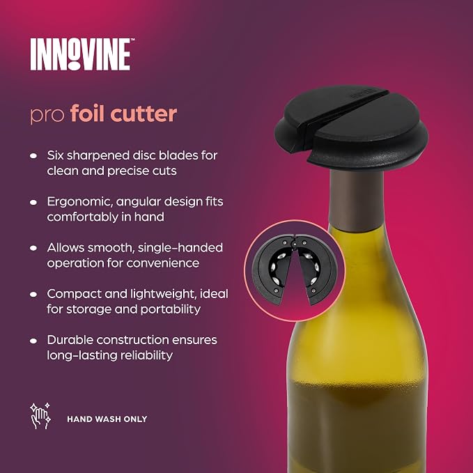 Innovine Level Corkscrew 4-Piece Wine Tool Set – Vertical Lever Corkscrew, 6-Blade Foil Cutter, Drip Stop Pour Spout & Silicone Bottle Stopper – Complete Wine Accessories for Home Bar & Gifting
