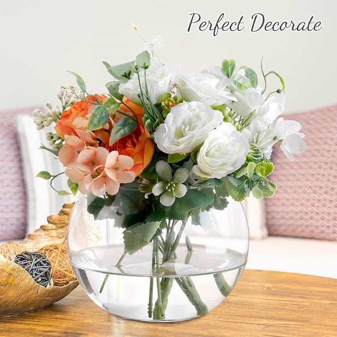 Thenshop 6 Pcs Clear Fish Bowl Bulk Glass Bubble Vase Mini Round Vase Bubble Planter Terrarium Fish Bowl for Centerpiece Flowers Betta Fishs Wedding Event Home Decor Flowers (4.5 x 3.7 x 5.9 Inch)