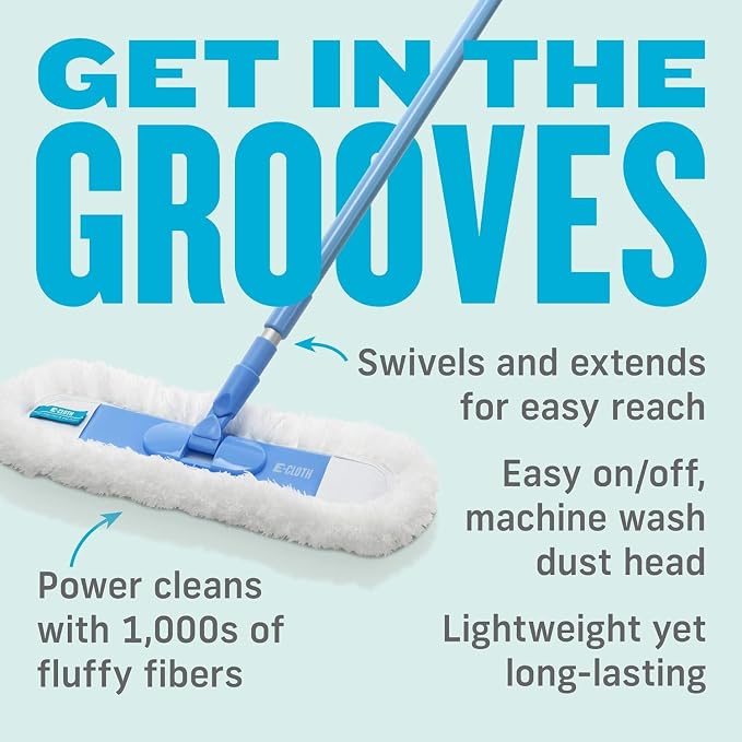 E-Cloth Duster & Cleaning Bundle - Microfiber Cloth Set, Includes Flexi-Edge Floor Dusting Mop, High Performance Dusting Cloth & Glove, Cleaning Wand, and Replacement Mop Head