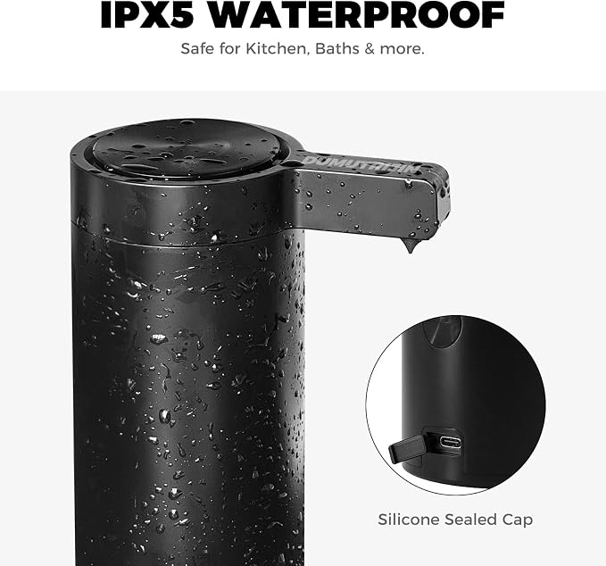 Touchless Automatic Soap Dispenser Stainless Steel with Sensor Infrared 9 oz Electric IPX5 Waterproof USB-C Charging Motion Sensor for Kitchen & Bathroom (Black)
