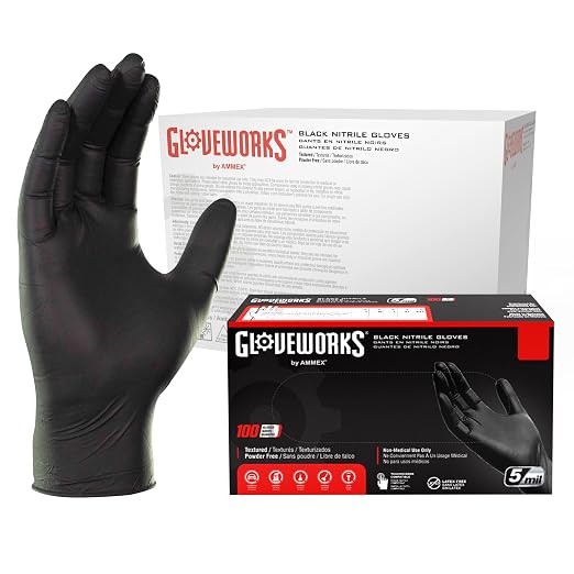GLOVEWORKS Black Nitrile Gloves for Cooking, Food Prep, Disposable, 5 Mil, For Professional Cleaning, Large, Case of 1000