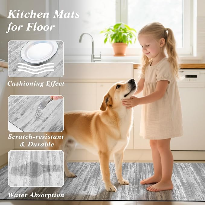 XLHOMO Kitchen Rugs Sets of 3, Non Slip Washable Kitchen Mats for Floor, Cushioned Anti-Fatigue Comfort Kitchen Mat, Rubber Backing Abstract Kitchen Floor Mat for Laundry, Desk, Sink, Office