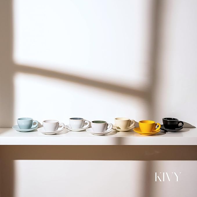 KIVY Cappuccino cups set of 4 [8oz] - Thick-walled stoneware cappuccino cup set for latte art - Cappuccino coffee cups - Tazas de cafe - Latte cups - Latte art cup and saucer set of 4 - Green, Blue