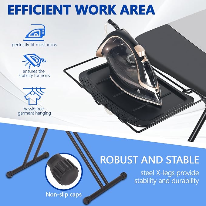 UFETGYG Classic Full Size Ironing Board,Extra Wide Size Full Metal Construction,57" X 18" with Iron Rest, Height Adjustable, Heat & Scorch Resistant Fabric, Anti-Skid Feet, Heavy Duty