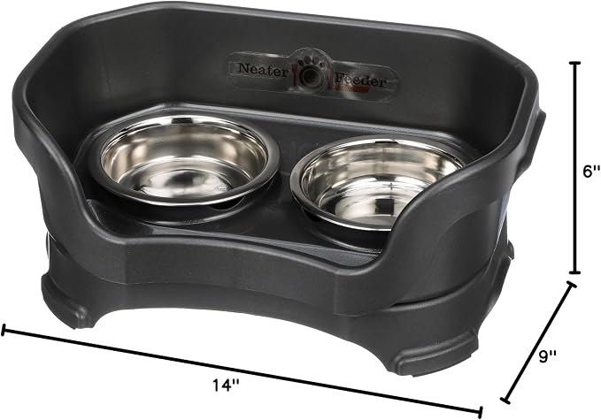 Neater Pet Brands Neater Feeder Deluxe Mess Proof Cat Bowls Elevated, Made in USA, No Spill Raised Bowls for Indoor Cats, Stainless Steel Food and Water Bowl Set, Pet Dish Feeding Station, Black