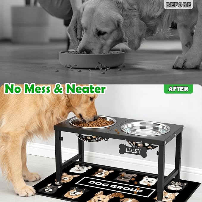 SHAINFUN Elevated Dog Bowls with Mat for Large & Extra Large Dogs, Raised Dog Bowl Stand with Two 101oz Stainless Steel Bowls, Tall Dogs Food Water Bowl Holder