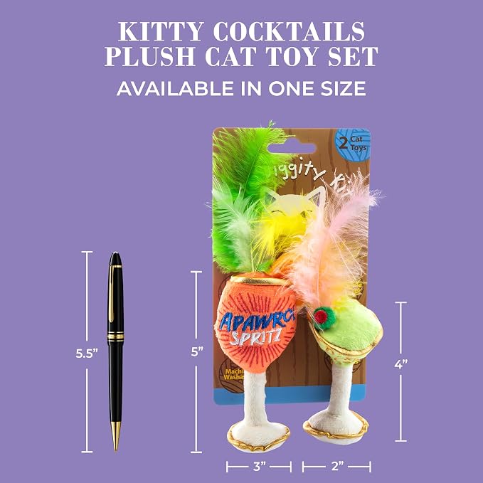 Haute Diggity Kitty Cocktails Apawrol Spritz & Cattini Set, Plush Cat Toys Catnip Filled with Interactive Crackle Sound, Safe, Durable Toys for Cat & Kitten, 2 Pcs