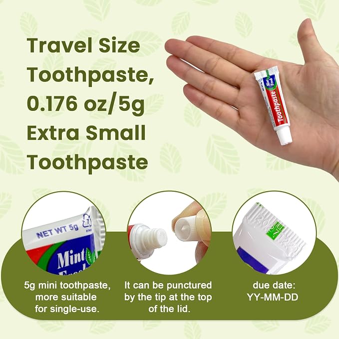 200 Tubes Bulk Mini Toothpastes, 0.18oz Single-use Mint Toothpast | For Daily Mouth Clean and Fresh Breath, Toiletry Supplies for Homeless Shelters & Charity Donations