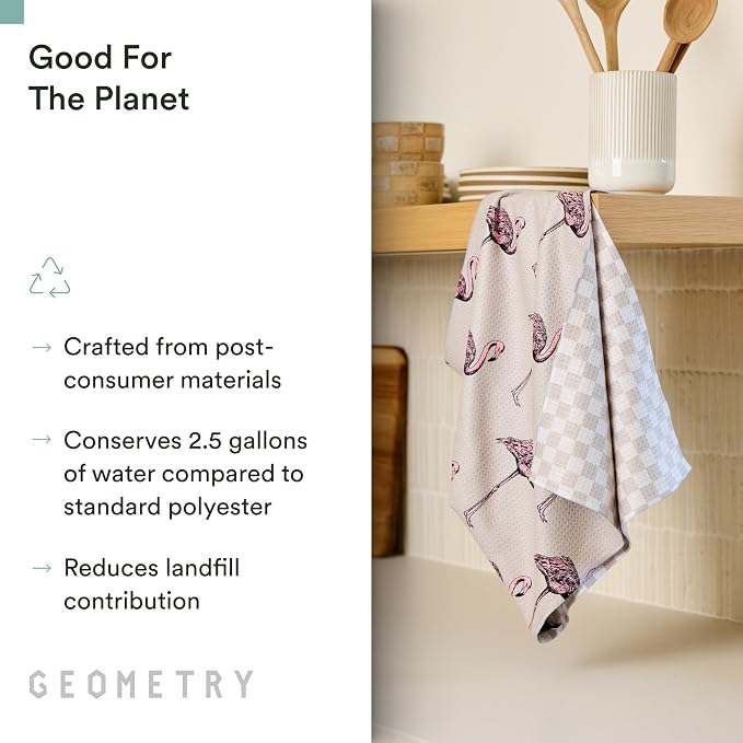 GEOMETRY Tea Towels – Spring & Summer Collection – Quick-Dry, Ultra-Absorbent, Reusable Microfiber Kitchen Towels for Drying & Cleaning - Flamingo Dance - 1 Pack