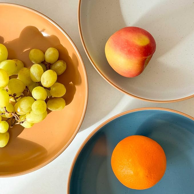 Mora Ceramic Artisan Matte Large Pasta Bowls 30oz, Set of 4 - Serving, Salad, Dinner, etc Kitchen Plate/Wide Bowl - Microwave, Oven, Dishwasher Safe - Modern Porcelain Stoneware Dishes, Marina Colors