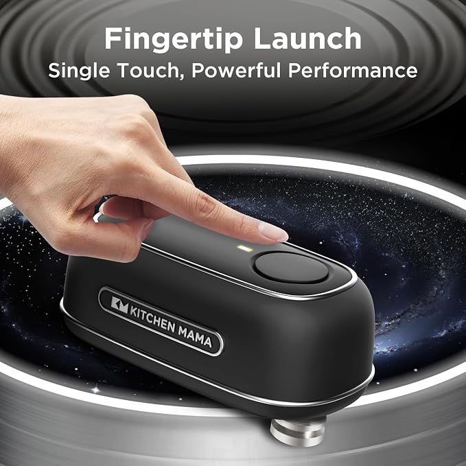 Kitchen Mama Orbit One Rechargeable Electric Can Opener, Black | Hands-free, USB-C Charging, Automatic Stop, Smooth Edge, Storage Box