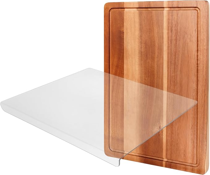 Acrylic Cutting Board and Acacia Wood Cutting Board Set - 2-Piece Cutting Boards for Kitchen, Acrylic Cooking Board with Counter Lip & Wooden Chopping Boards with Juice Groove