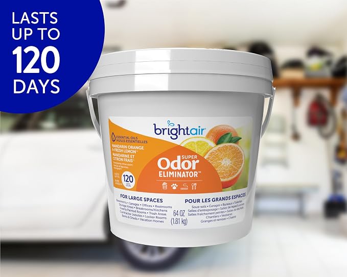 Bright Air 64 oz. Super Odor Eliminator, For Large Spaces, Mandarin Orange & Fresh Lemon, Case of 2, Odor Eliminator & Air Freshener, Natural Essential Oils, Lasts Up to 120 Days Each