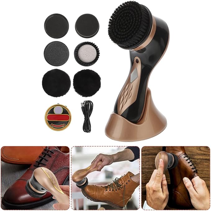 SOLUSTRE Electric Shoe Shine Kit - Mini Portable Handheld Shoe Cleaner with Brush & Polisher for Leather Bag Sofa