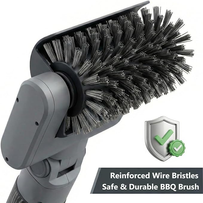 Electric Grill Brush 3-in-1 Kit – Cordless BBQ Cleaner with Reinforced Safe Metal Bristles – 2 Hours Runtime, Waterproof & Dishwasher Safe Removable Brushes for Deep Cleaning (Black Wood Coating)