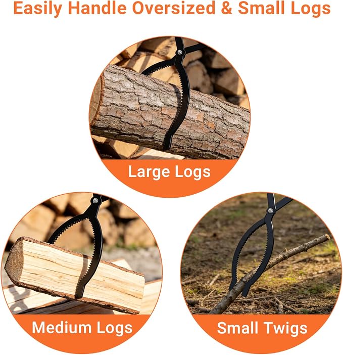 42 Inch Detachable Firewood Tongs with Carry Bag, Heavy Duty Log Grabber | High Strength Carbon Steel, Long Fire Tongs for Fireplace, Fire Pit, Campfire, Wood Burning Stove - Indoor Outdoor Use