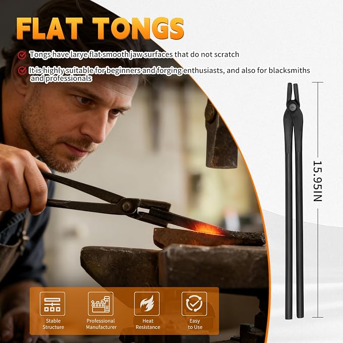 Blacksmith Tongs Set 5PC: Wolf Jaw Tongs, V-Bit Bolt, Flat, Blade, Square Jaw; Blacksmith Tools Set for Knife Making Forge Tongs, High-Strength Forged Steel for Blacksmith & Bladesmiths