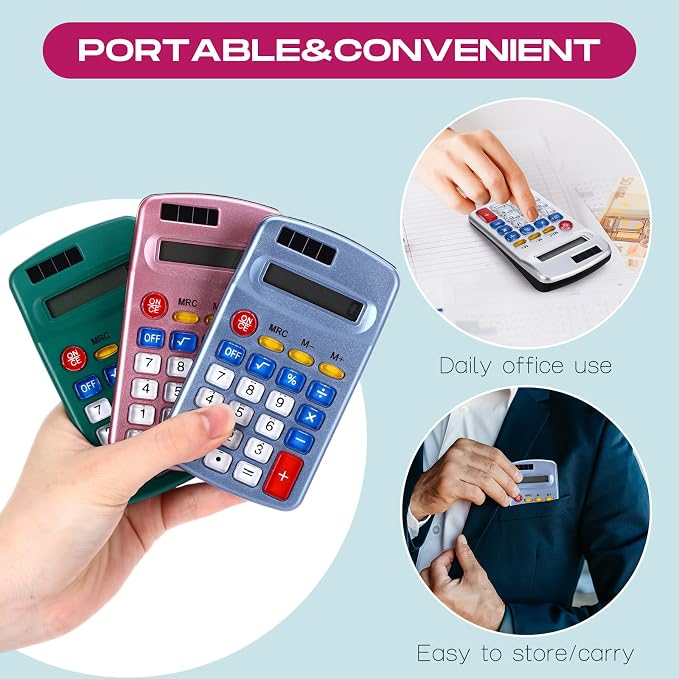 Flutesan 30 Pack Pocket Calculator Small Battery Powered Bulk Mini Size 4 Function Hand Held Basic Calculator for Students Kids School Home Office (Blue, Gray, Red, Green, Purple)