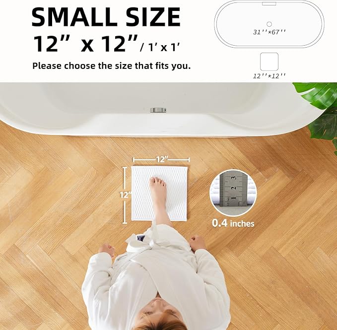 TYUU Small Bathroom Rugs, Non Slip Washable Bath Rugs Super Absorbent Bathroom Rug Thin Quick Dry Low Pile Bath Mats, White 12"x12"