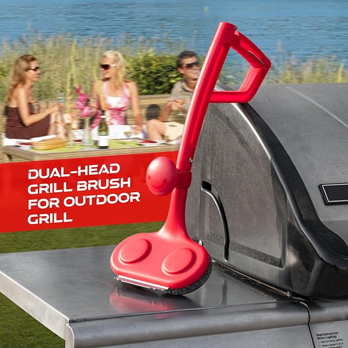 Bristle Free Grill Brush with Scraper, Upgraded 19-Inch Steam Grill Cleaner with Dual-Head Working Simultaneously for Efficient Cleaning for Gas, Charcoal, Electric and Kettle Grills