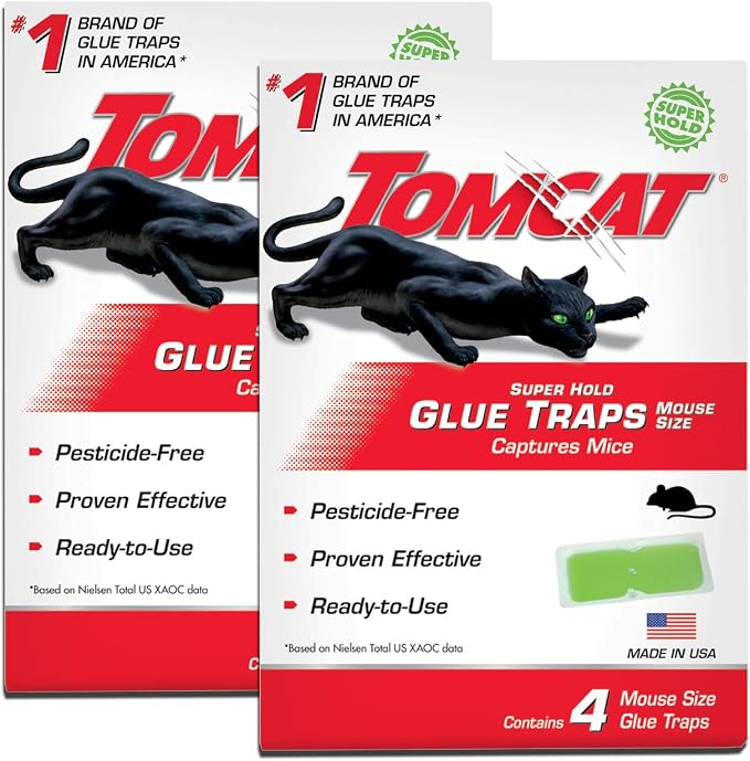 Tomcat Super Hold Glue Traps Mouse Size, 4 Traps | For Mice, Cockroaches, Spiders, and Scorpions, Ready-To-Use