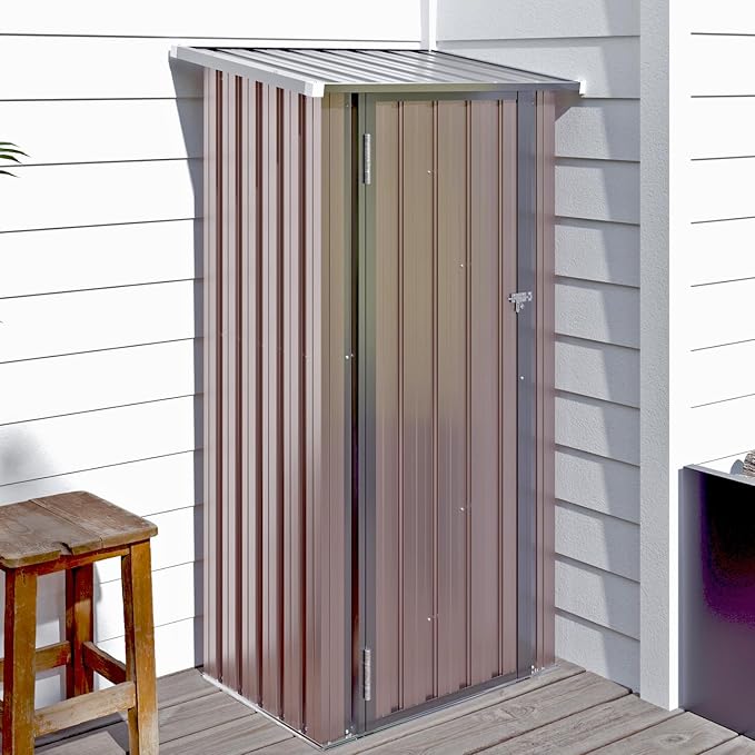 Aoxun 3’x2.1’ Shed Outdoor Storage Shed, Brown | Metal Shed with Lockable Doors & Slooping Roof Garden Tool Shed for Backyard, Patio, Poolside