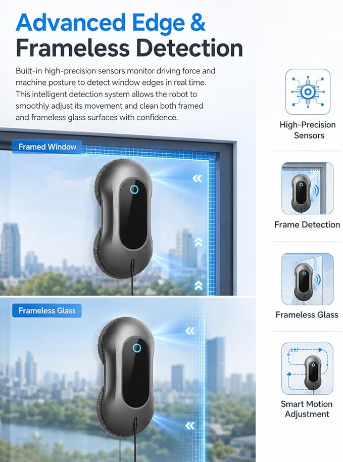 2026 Completely Upgraded Window Cleaning Robot with Smart AI Navigation, Dual Water Spray with 5500Pa Suction Automatic Glass Cleaning Robot for High-Rise Windows and Mirrors
