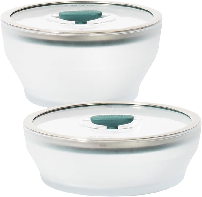 Anyday 4-Pc Microwave Cookware Set with Glass Lids, Medium (Kale) | Food Storage, Steamer, Plastic Free Containers, Vented Glass Lid, Microwave-Safe Reheating & Steaming Vegetables, Rice