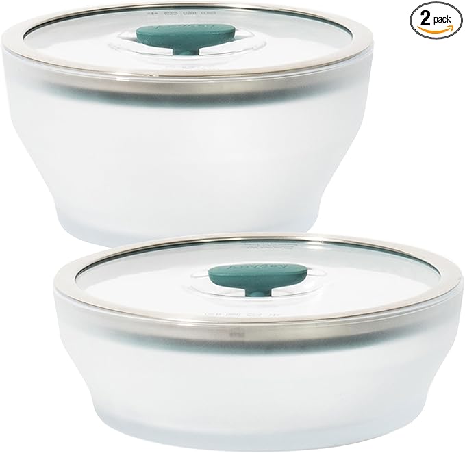 Anyday 4-Pc Microwave Cookware Set (Kale) | Glass Food Storage Set, Glass Lids, Large Plastic-Free Containers, Stackable Steamer, Vented Lid