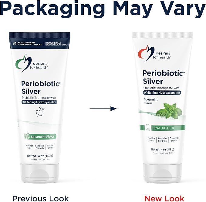 Designs for Health Periobiotic Silver Hydroxyapatite Toothpaste - Fluoride Free Toothpaste with Oral Probiotics with Whitening Hydroxyapatite - Supports Gum Health & Remineralization (4oz Mint)