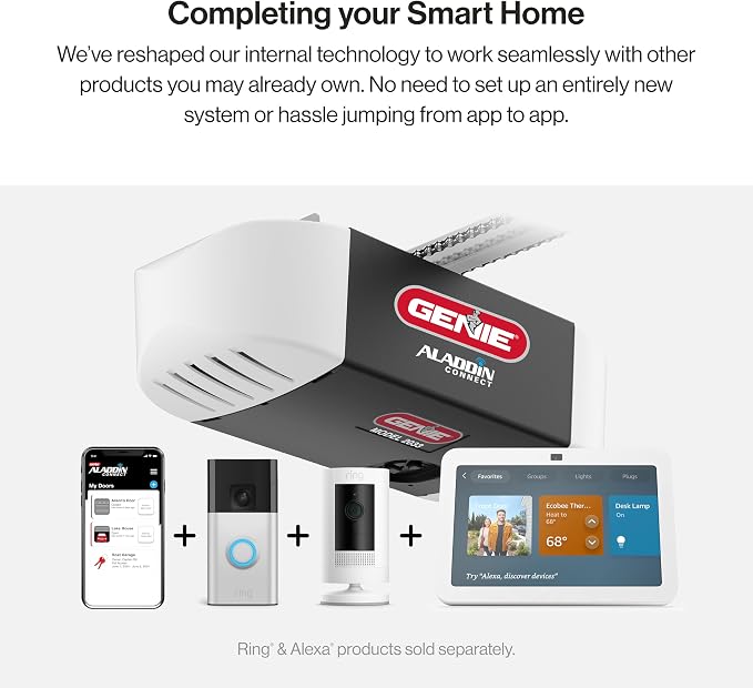 Genie Chain Glide Connect Essentials Smart Garage Door Opener, 2033-LO | Aladdin Connect Wi-Fi, Chain Drive, LED Bulbs Included, 1 Remote, Works with Alexa, Google Assistant and SmartThings