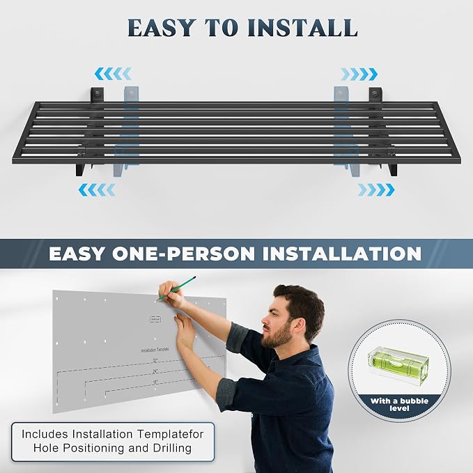 Jusgym 4-Pack 1.5x4ft Garage Shelving Wall Mounted, 1.5 x 4' Heavy Duty Garage Storage Shelves with Hooks, 1000LB Capacity