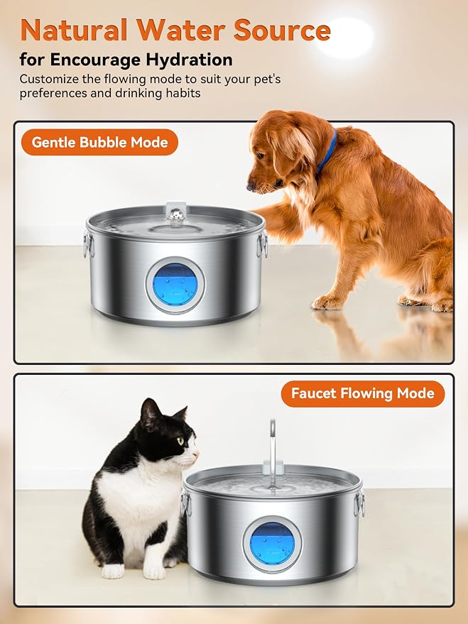 Dog Water Fountain for Large Dogs, 3.2Gal/406oz/12L Stainless Steel Pet Water Fountain, Quiet Dog Water Bowl Dispenser with Visible Window for Large Dog, Multi-pet Home