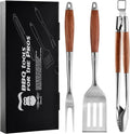 GRILAZ Heavy-Duty Rose Wooden BBQ Grilling Tools Set. Extra Thick Stainless Steel Multi-Function Spatula, Fork & Tongs | Essential Accessories for Barbecue & Grill. Ideal Gift for Father…