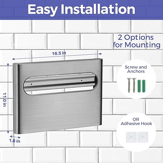 Stardrix Slim Brushed Stainless Steel Toilet Seat Cover Dispenser – Designer Wall-Mount Holder with Curved Edges and Large Capacity for Single or 1/2 Fold Covers, Aesthetic and Modern Look