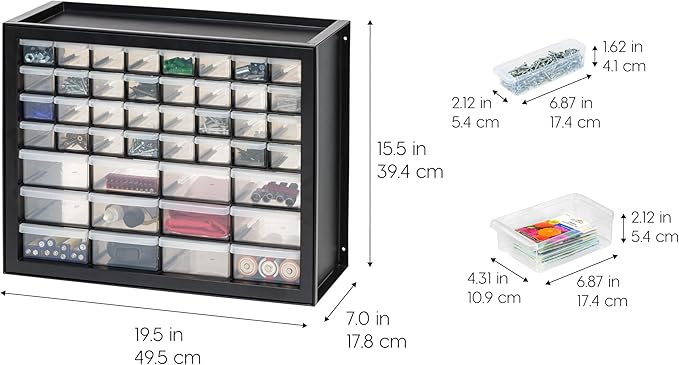 IRIS USA 44-Drawer Small Parts Organizer, Made in USA, Storage Drawers for Screws, Nuts, Bolts, Electronics, Hardware, Beads, Crafts, Building Bricks, Stackable Garage Storage Cabinet, Black