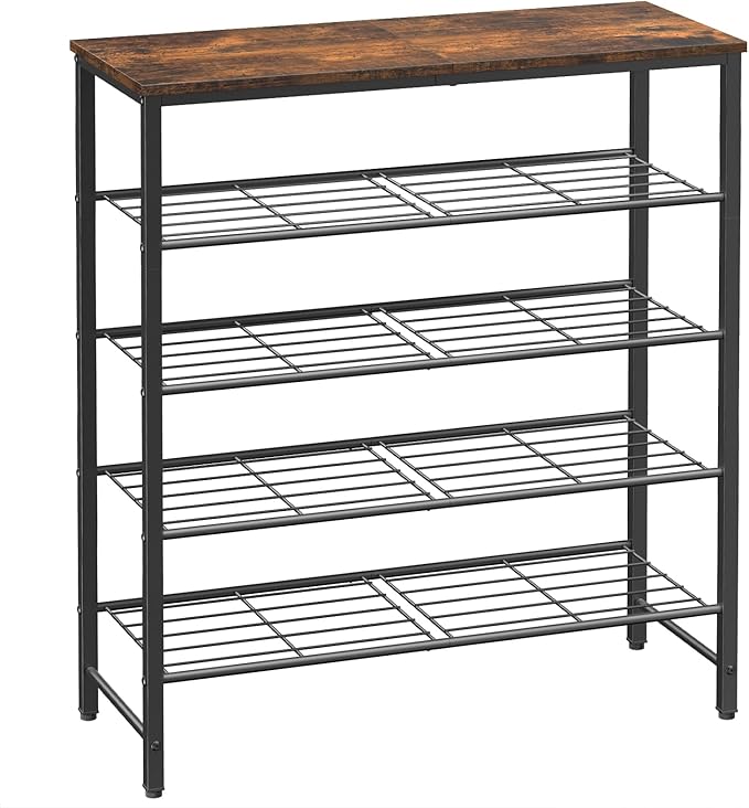 Kitsure Shoe Rack for Closet, Rustic Brown Shoe Organizer with Leveling Feet, Sturdy & Rust-Proof Shoe Storage for Entryway, Bedroom, Living Room, 29.5" x 11.4" x 31.2", Brown